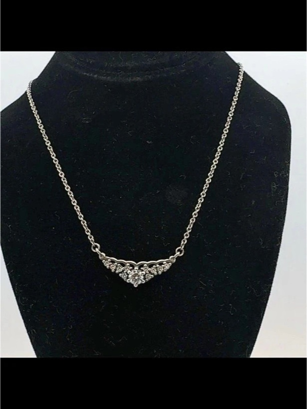 PANDORA 925 Sterling Silver Cubic Zirconia Fairytale Tiara Adjustable Necklace